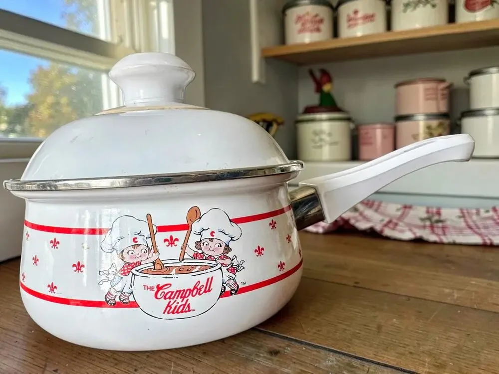 Vintage 1991 Campbell's Kids Gibson Enamel on Steel Saucepan Pot w/ Lid